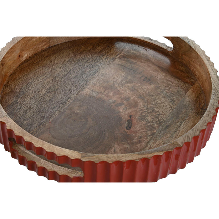 Tavă Home ESPRIT Galben Verde Coral Lemn de mango 30 x 30 x 5 cm (3 Unități)