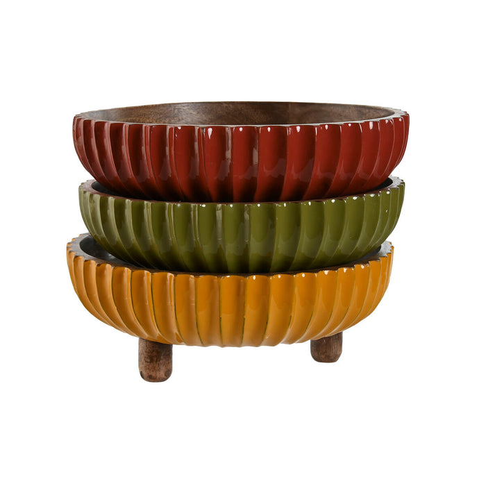 Decorațiune pentru Centrul Mesei Home ESPRIT Galben Verde Coral Colonial 25 x 25 x 9 cm (3 Unități)