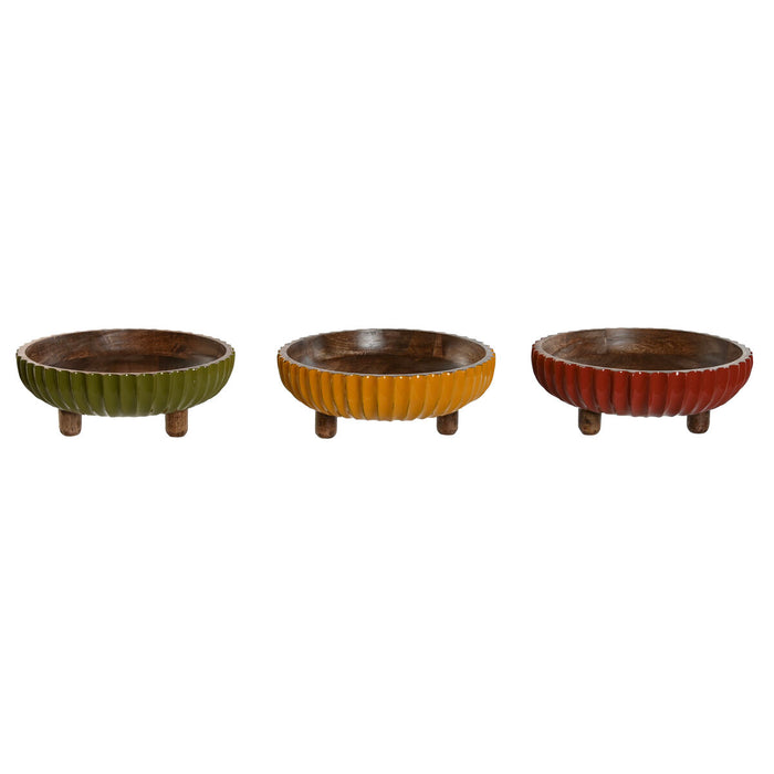 Decorațiune pentru Centrul Mesei Home ESPRIT Galben Verde Coral Colonial 25 x 25 x 9 cm (3 Unități)