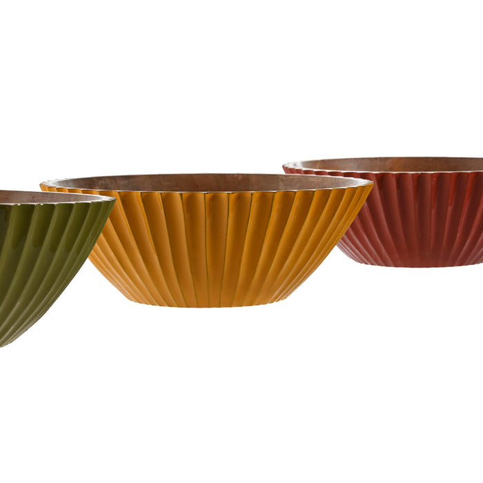 Salatieră Home ESPRIT Galben Verde Coral Lemn de mango 30 x 30 x 12 cm (3 Unități)