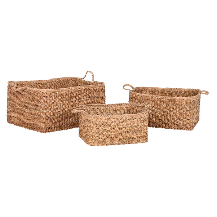 Set de Coșuri Home ESPRIT Natural Fibră naturală Boho 50 x 40 x 30 cm (3 Piese)
