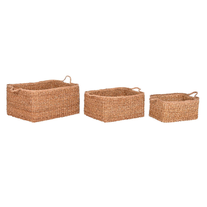 Set de Coșuri Home ESPRIT Natural Fibră naturală Boho 50 x 40 x 30 cm (3 Piese)