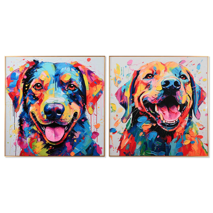 Tablou Home ESPRIT Modern Câine 80 x 3 x 80 cm (2 Unități)