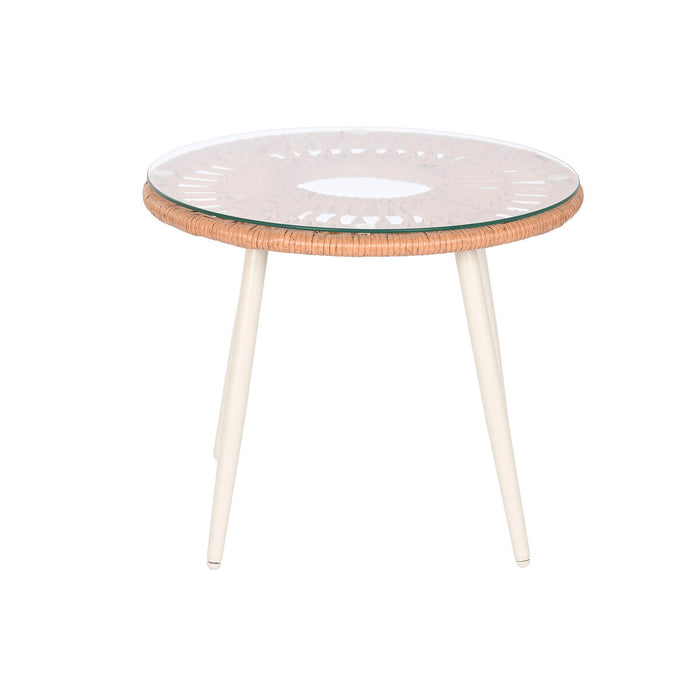 Set masă cu două scaune Home ESPRIT Alb Bej Gri Metal Geam ratan sintetic 55 x 55 x 47 cm