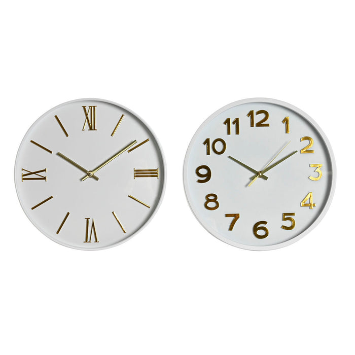 Ceas de Perete Home ESPRIT Alb Auriu* PVC 30 x 4 x 30 cm (2 Unități)