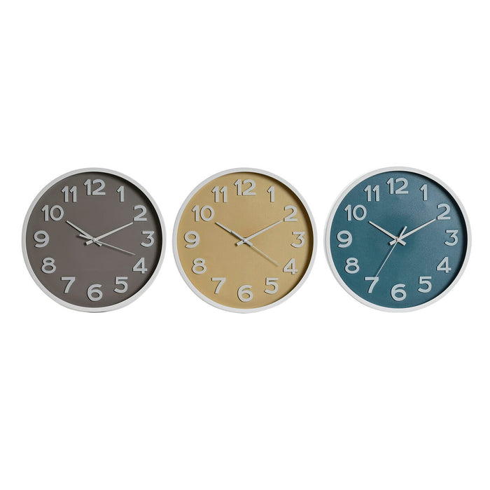 Ceas de Perete Home ESPRIT Albastru Alb Roz Muştar PVC 30 x 4 x 30 cm (3 Unități)