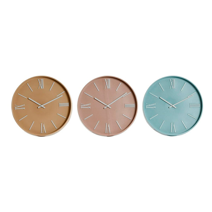 Ceas de Perete Home ESPRIT Albastru Roz Muştar PVC 30 x 4 x 30 cm (3 Unități)