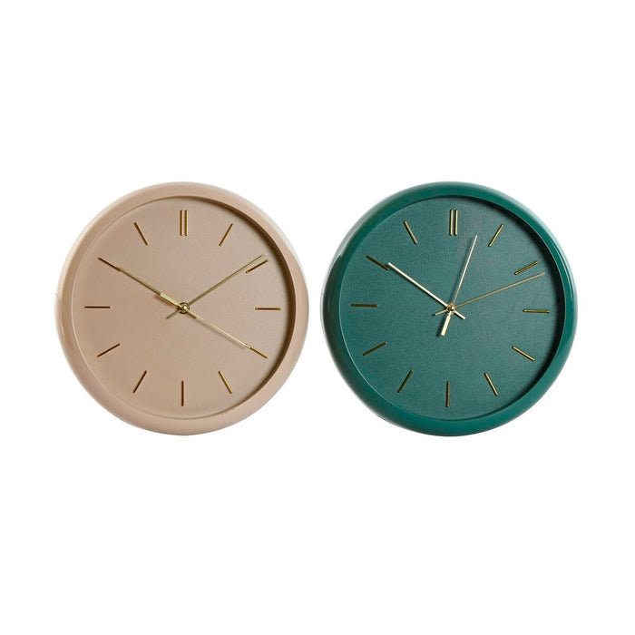 Ceas de Perete Home ESPRIT Verde Roz PVC Modern 30 x 4 x 30 cm (2 Unități)