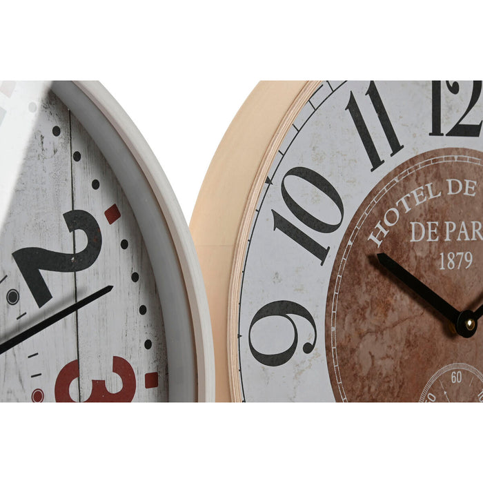 Ceas de Perete Home ESPRIT Alb Geam Lemn MDF 40 x 4,5 x 40 cm (2 Unități)
