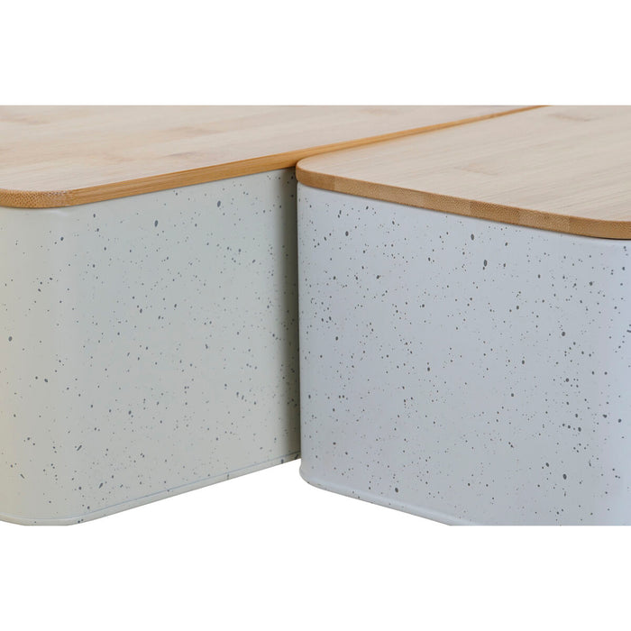 Coș pentru pâine Home ESPRIT Alb Bej Metal Salcâm 33 x 18 x 12 cm (2 Unități)