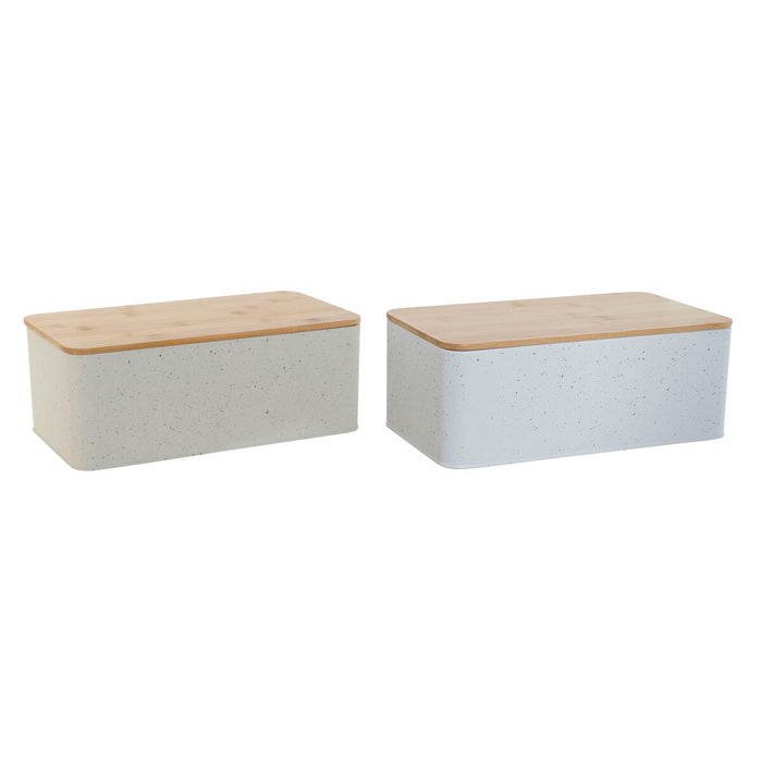 Coș pentru pâine Home ESPRIT Alb Bej Metal Salcâm 33 x 18 x 12 cm (2 Unități)