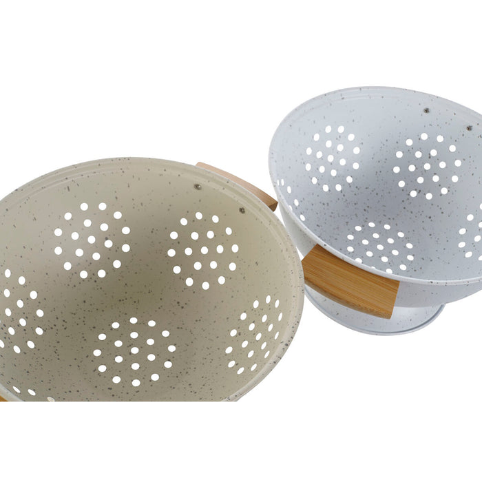 Drenor Home ESPRIT Alb Bej Bambus Oțel inoxidabil 30 x 24,5 x 14 cm (2 Unități)