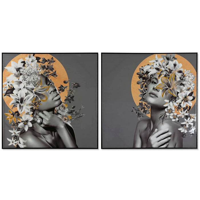 Tablou Home ESPRIT Květiny Modern 100 x 3,5 x 100 cm (2 Unități)