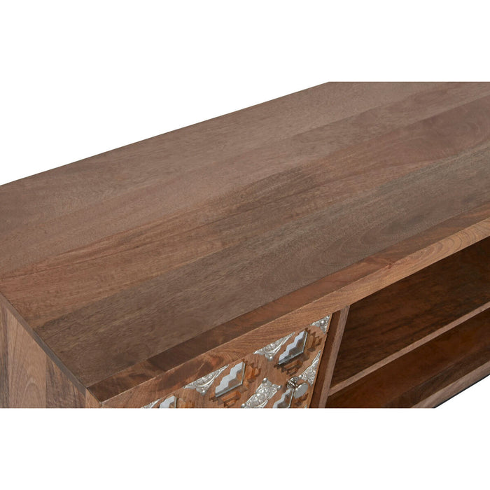 Mobilă TV Home ESPRIT Maro Negru Argintiu Lemn de mango Oglindă 130 x 40 x 55,5 cm
