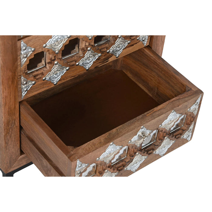 Dulap cu Sertare Home ESPRIT Maro Negru Argintiu Lemn de mango Oglindă Indian 45 x 35 x 105 cm