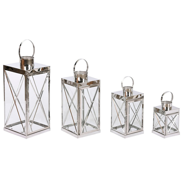 Lucerna Home ESPRIT Argintiu Geam Oțel Cromat 22 x 20 x 50 cm (4 Piese)
