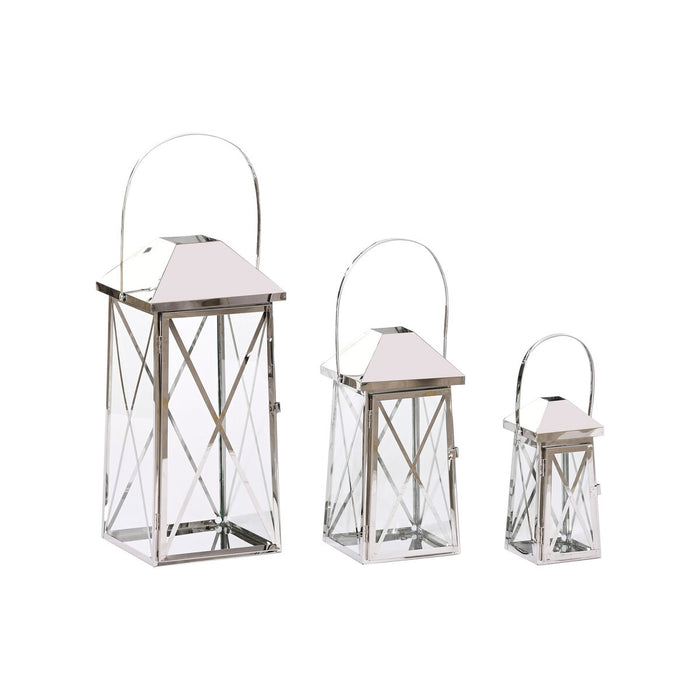 Lucerna Home ESPRIT Argintiu Geam Oțel Cromat 20 x 20 x 48 cm (3 Piese)