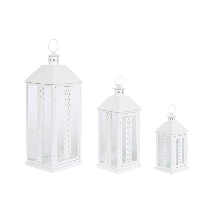 Lucerna Home ESPRIT Alb Geam Fier Shabby Chic 20 x 20 x 55 cm (3 Piese)