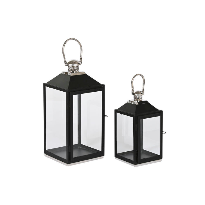 Lucerna Home ESPRIT Negru Argintiu Geam Oțel 18 x 18 x 41 cm (2 Piese)