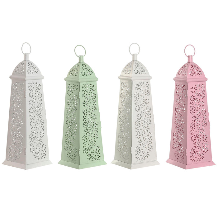 Lucerna Home ESPRIT Alb Verde Roz Metal Aluminiu Shabby Chic 13 x 13 x 43 cm (4 Unități)