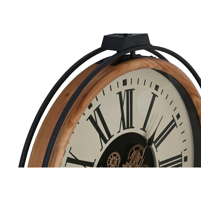 Ceas de Perete Home ESPRIT Negru Bej Auriu* Natural Metal lemn de pin 74 x 9 x 91 cm