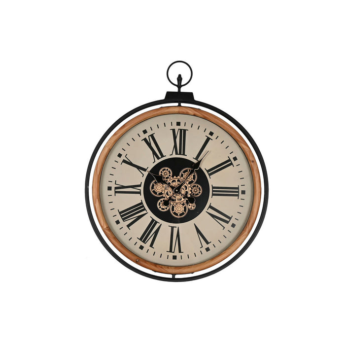 Ceas de Perete Home ESPRIT Negru Bej Auriu* Natural Metal lemn de pin 74 x 9 x 91 cm