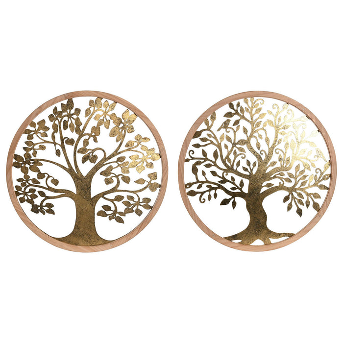 Decorațiune de Perete Home ESPRIT Auriu* Natural Copac Cottage 60 x 1,5 x 60 cm (2 Unități)