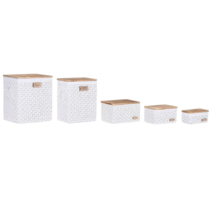 Coș pentru rufe murdare Home ESPRIT Alb Natural Lemn 43 x 34 x 50 cm 5 Piese