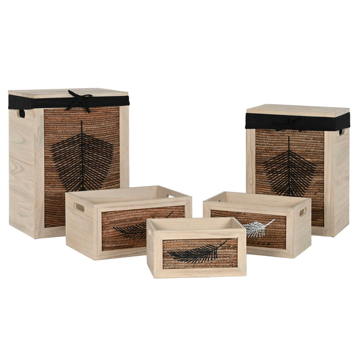 Coș pentru rufe murdare Home ESPRIT Negru Natural Lemn 40 x 30 x 56 cm 5 Piese