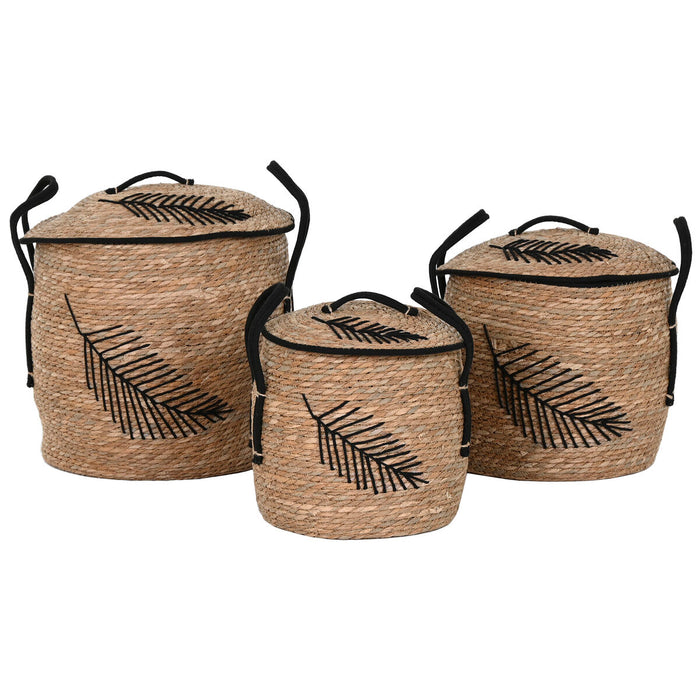 Set de Coșuri Home ESPRIT Negru Natural Boho 42 x 42 x 50 cm (3 Piese)