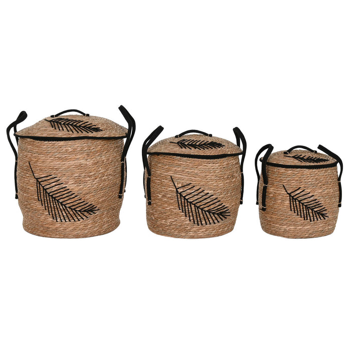 Set de Coșuri Home ESPRIT Negru Natural Boho 42 x 42 x 50 cm (3 Piese)