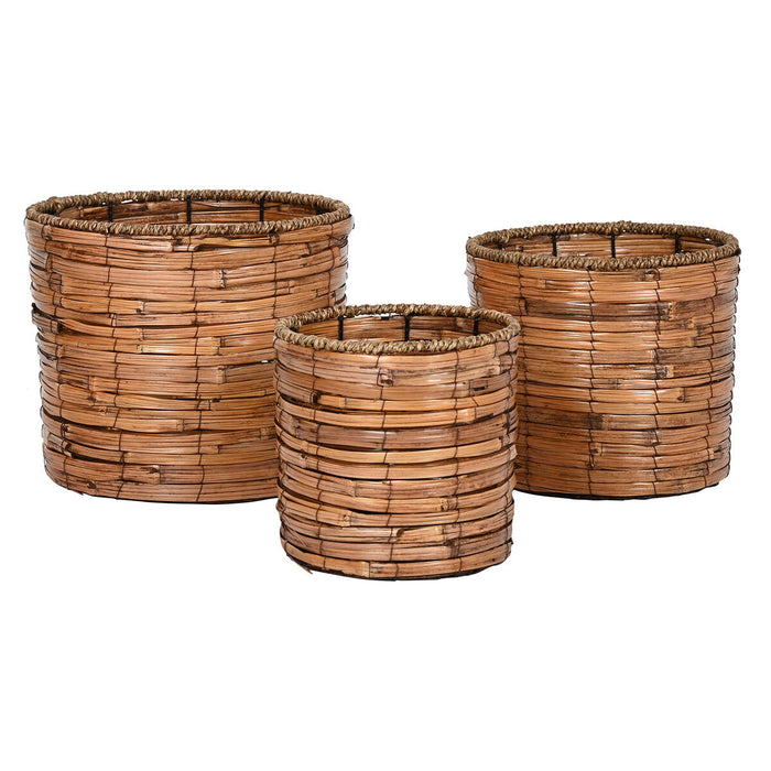 Set de jardiniere Home ESPRIT Maro Metal Ratan Tropical 31 x 31 x 27 cm