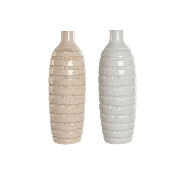 Vază Home ESPRIT Bej Ceramică 19 x 19 x 55 cm (2 Unități)