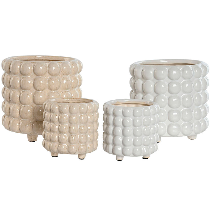 Set de jardiniere Home ESPRIT Alb Bej Ceramică 16 x 16 x 16 cm (2 Unități)