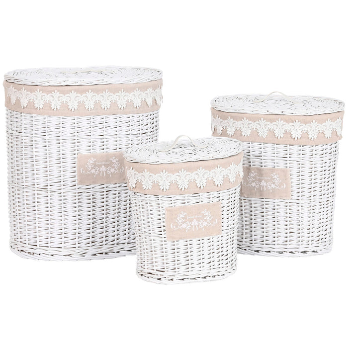 Coș pentru rufe murdare Home ESPRIT Alb Bej răchită 49 x 36 x 55 cm 3 Piese