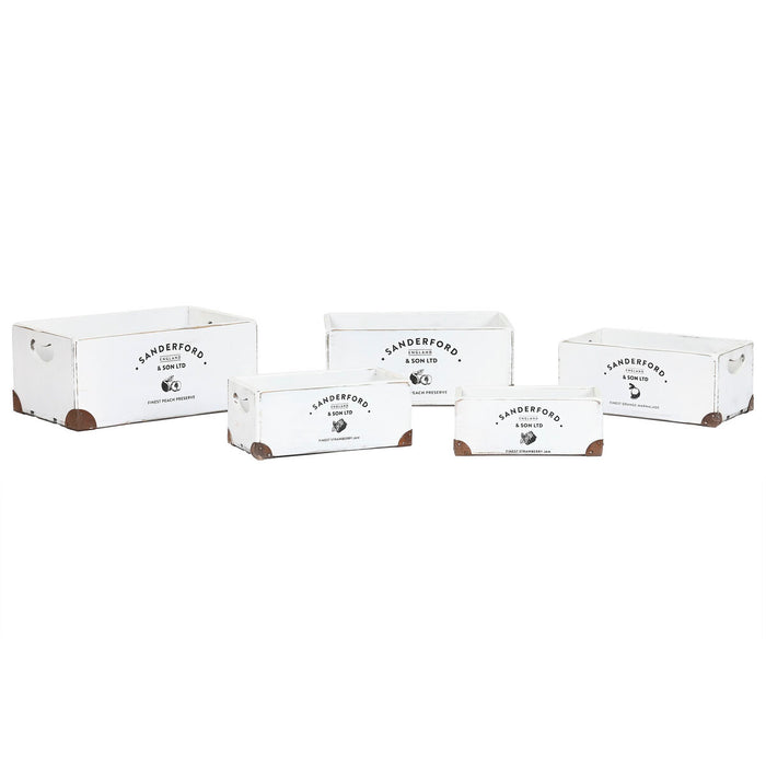 Set de Cutii Decorative Home ESPRIT Sanderford Alb Lemn de brad 35 x 22 x 15 cm 5 Piese