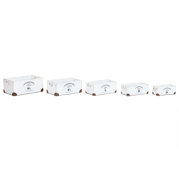 Set de Cutii Decorative Home ESPRIT Sanderford Alb Lemn de brad 35 x 22 x 15 cm 5 Piese