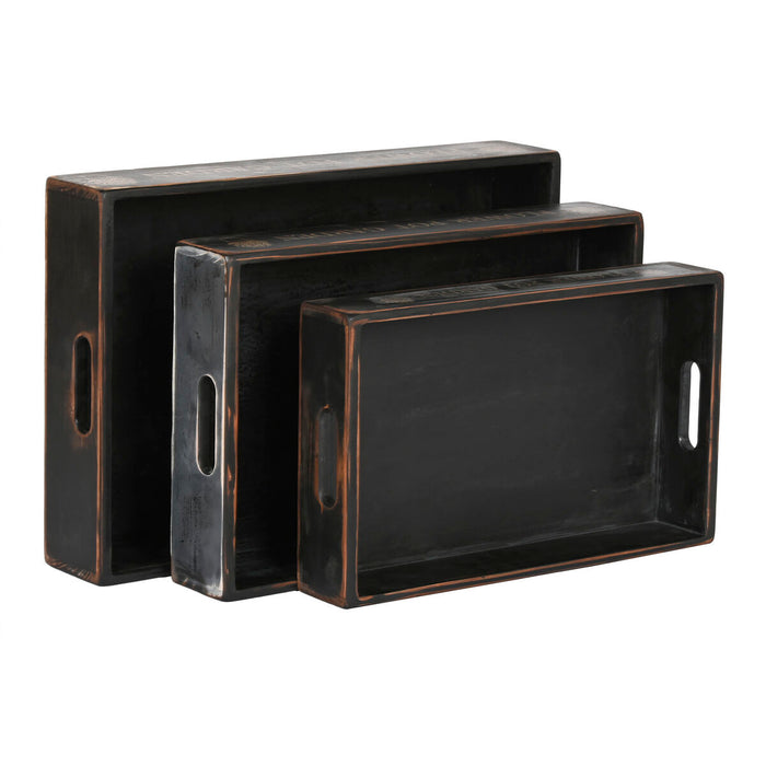 Set de Tăvi Home ESPRIT Negru Lemn de brad 56 x 38 x 10 cm (3 Piese)