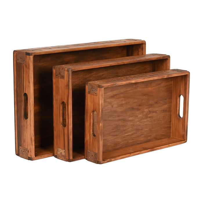 Set de Tăvi Home ESPRIT Natural Lemn de brad 56 x 38 x 10 cm (3 Piese)