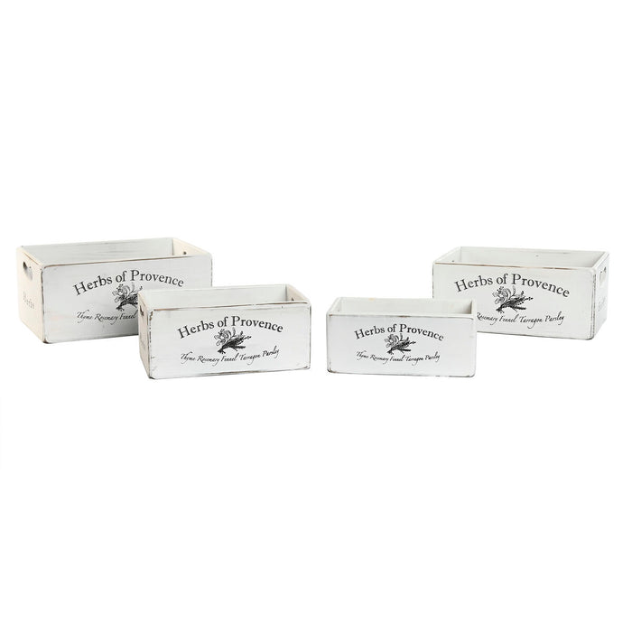 Cutii de depozitare Home ESPRIT Herbs of Provence Alb Lemn de brad 34 x 22 x 15 cm 4 Piese