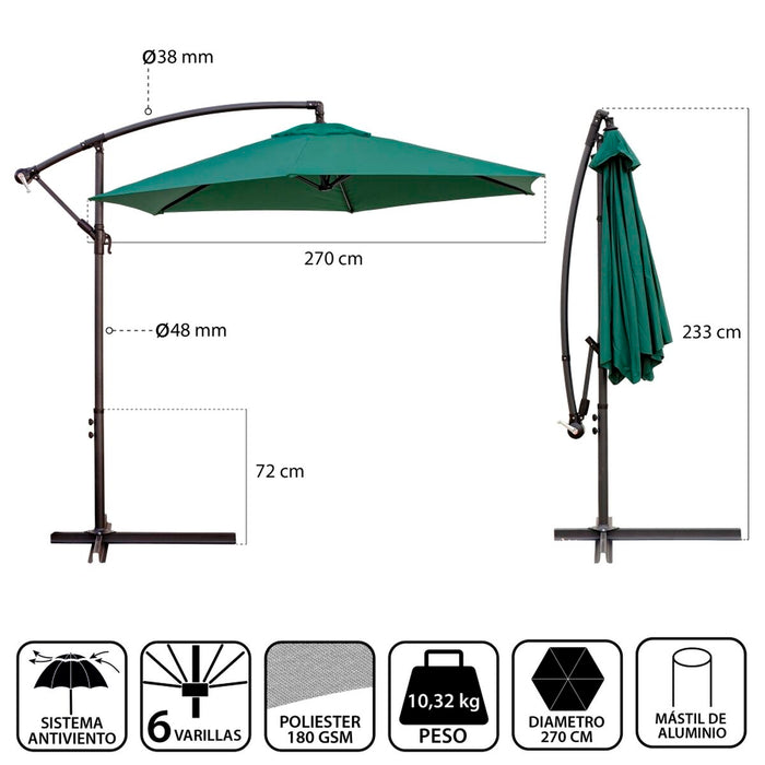 Slunečník Monty Aluminiu Verde 270 cm