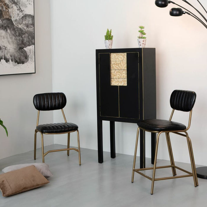 Taburet 42 x 49 x 88 cm Negru Auriu* Metal Poliuretan