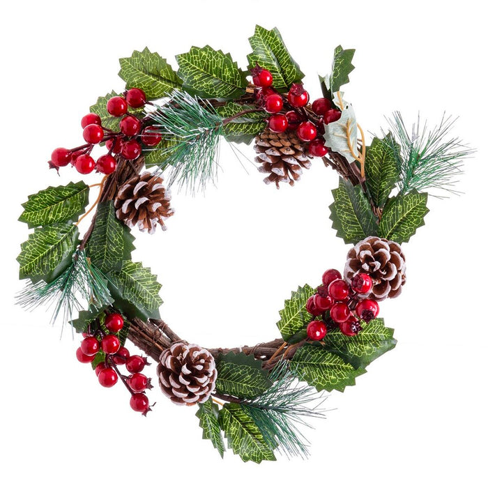 Coroană de Crăciun Roșu Verde Natural Plastic Ananași 24 x 24 cm