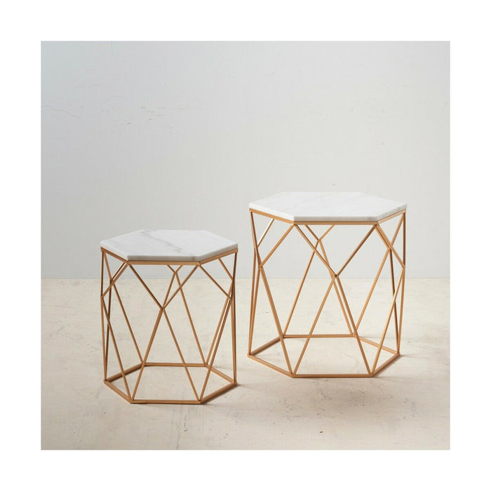 Masa laterală 55,25 x 55,25 x 59 cm Auriu* Metal Alb Marmură (2 Unități)