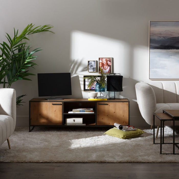 Mobilă TV CÉSARE 150 x 40 x 49 cm Negru Metal Lemn Maro