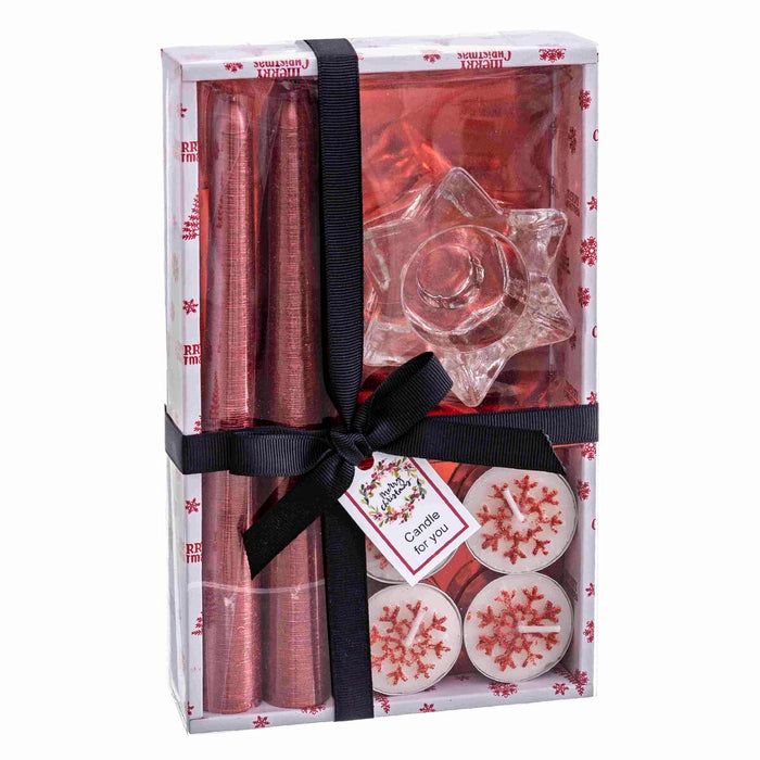 Candelabru Circular cu Suport Crăciun Roșu Geam Parafină 21,7 x 13,3 x 3,8 cm