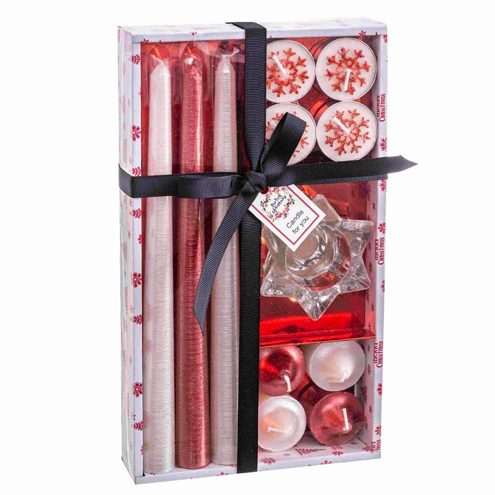 Candelabru Circular cu Suport Crăciun Roșu Geam Parafină 27 x 15 x 5 cm