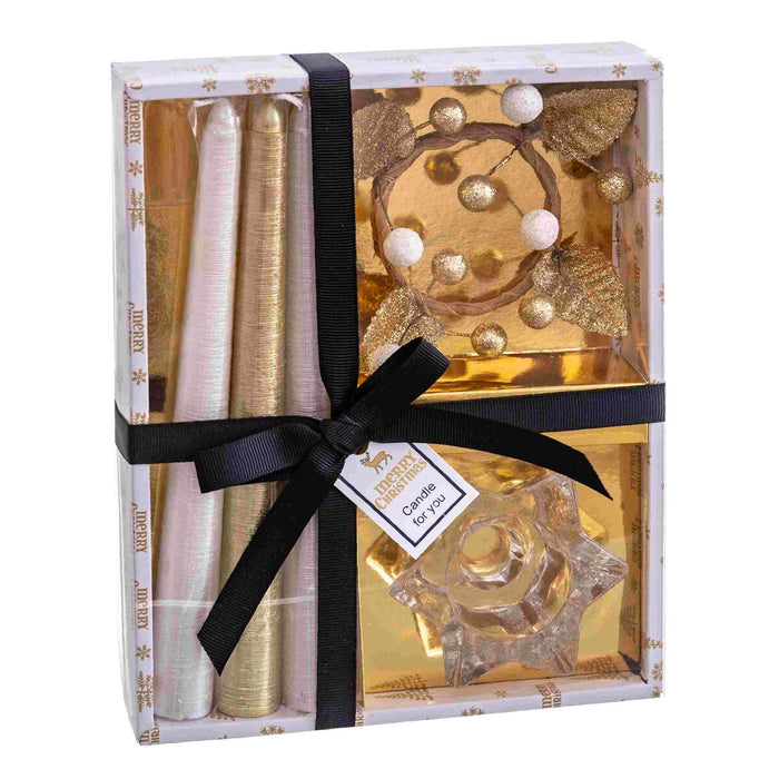 Candelabru Circular cu Suport Crăciun Auriu* Geam Parafină 21,4 x 17 x 3,8 cm