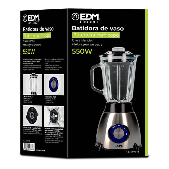 Mixer cu Pahar EDM Negru 550 W 1,5 L