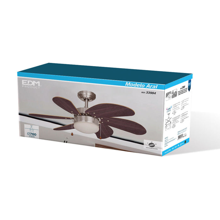 Ventilator de Tavan cu Lumină EDM 33984 Aral Wengue nichel 50 W